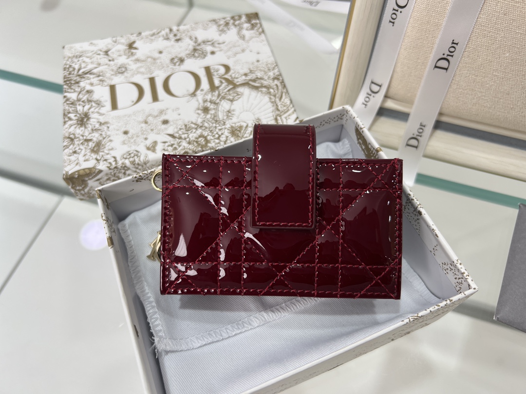 DIOR Patent Leather Card Holder Multi-Layer Accordion Design