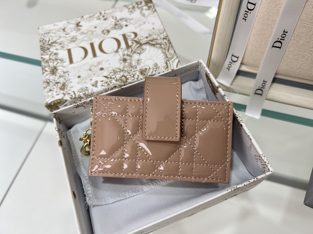 DIOR Patent Leather Card Holder Multi-Layer Accordion Design