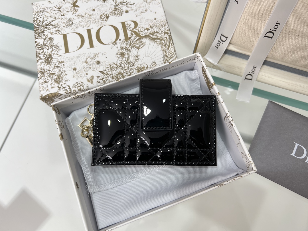 DIOR Patent Leather Card Holder Multi-Layer Accordion Design