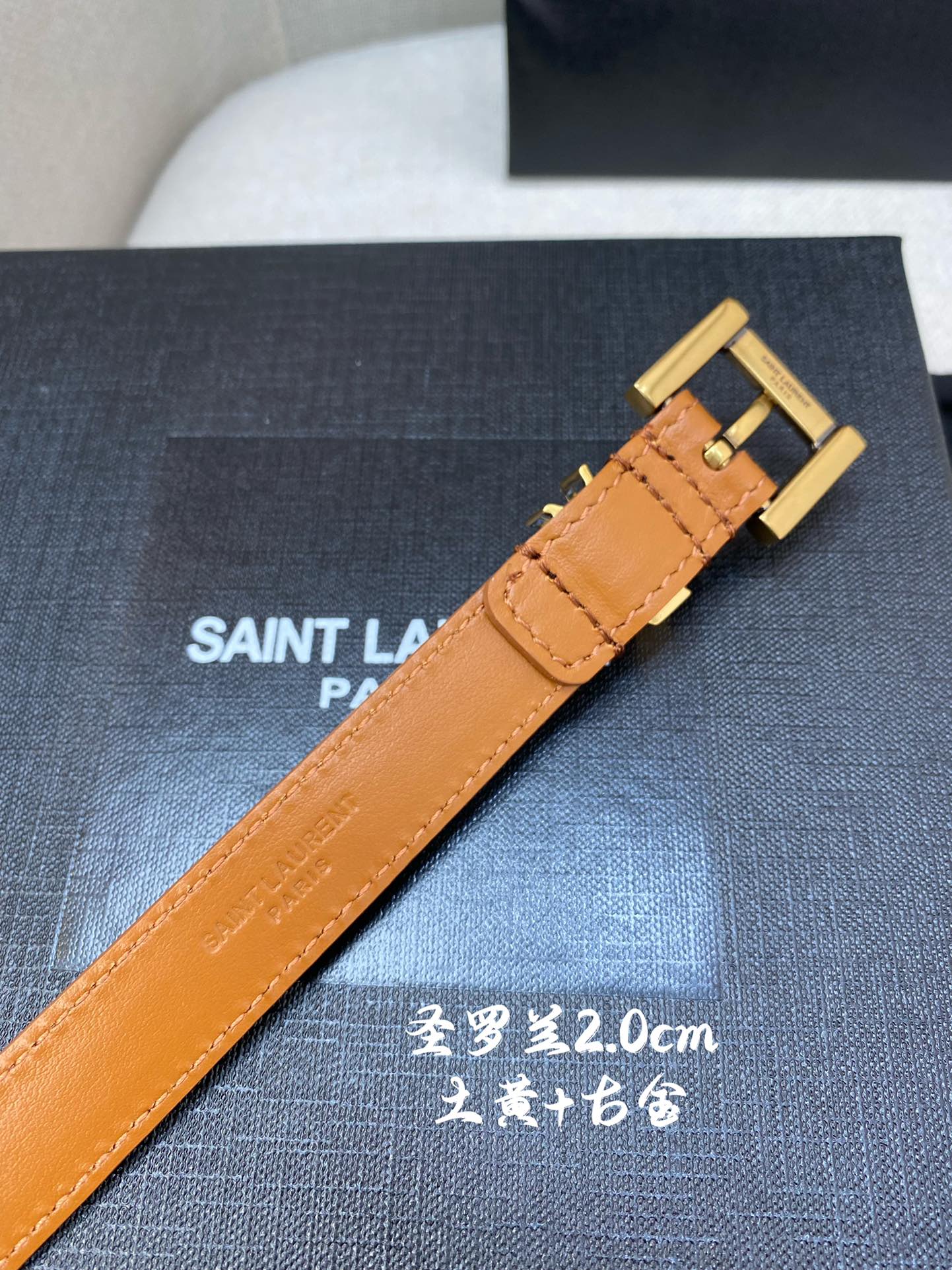 YSL平纹顶级小牛皮软腰带2.0cm
