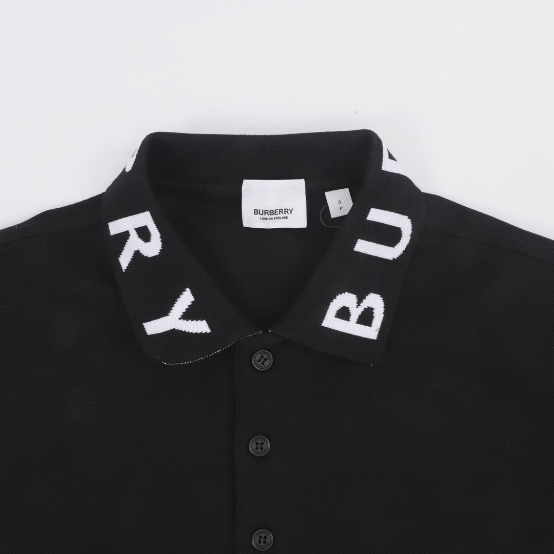 Burberry巴宝莉BBR 23SS字母领短袖Polo衫 藏蓝