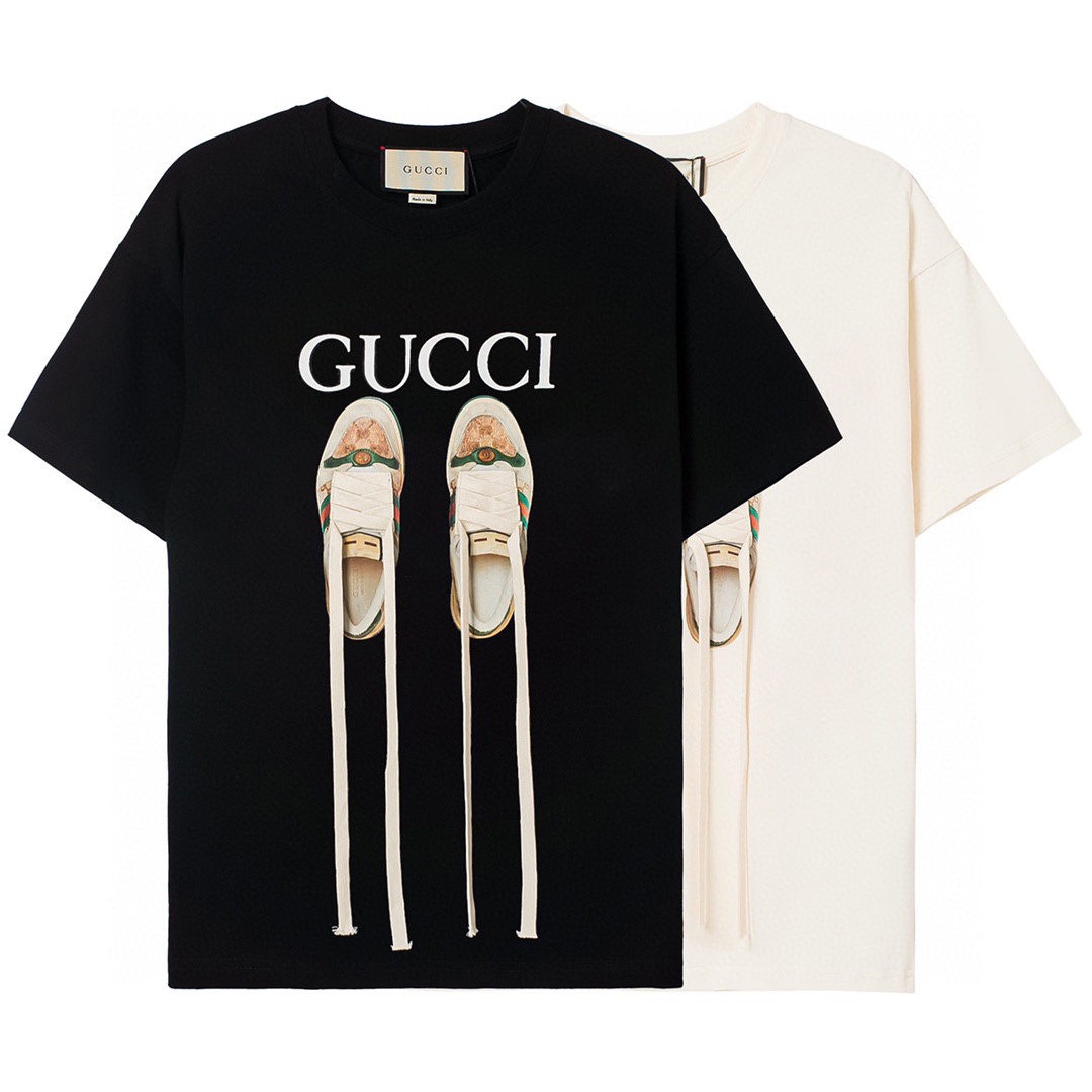 170 古驰/Gucci 夏季新款 长鞋带字母logo短袖圆领T恤