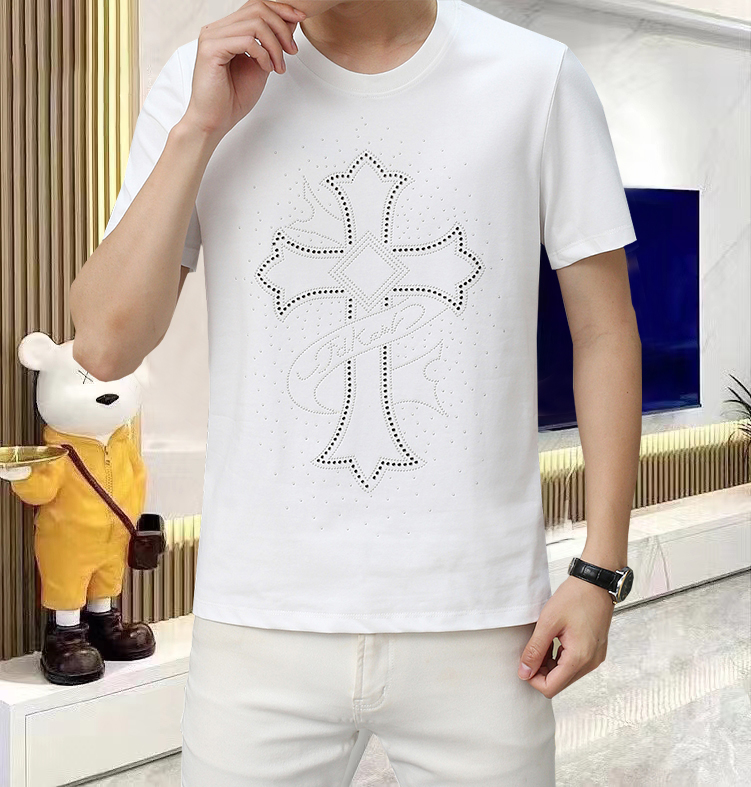 Chrome Hearts Sale
 Clothing T-Shirt Set With Diamonds Spring/Summer Collection Short Sleeve
