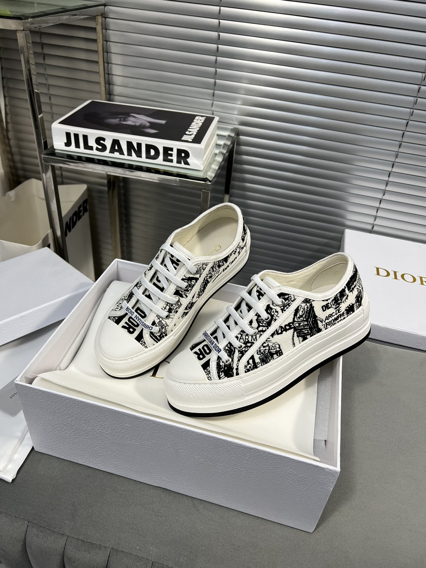 Dior Walk'n'Dior Embroidered Canvas Sneakers White/Black, Thick Sole 5 i1682278860 4368 3