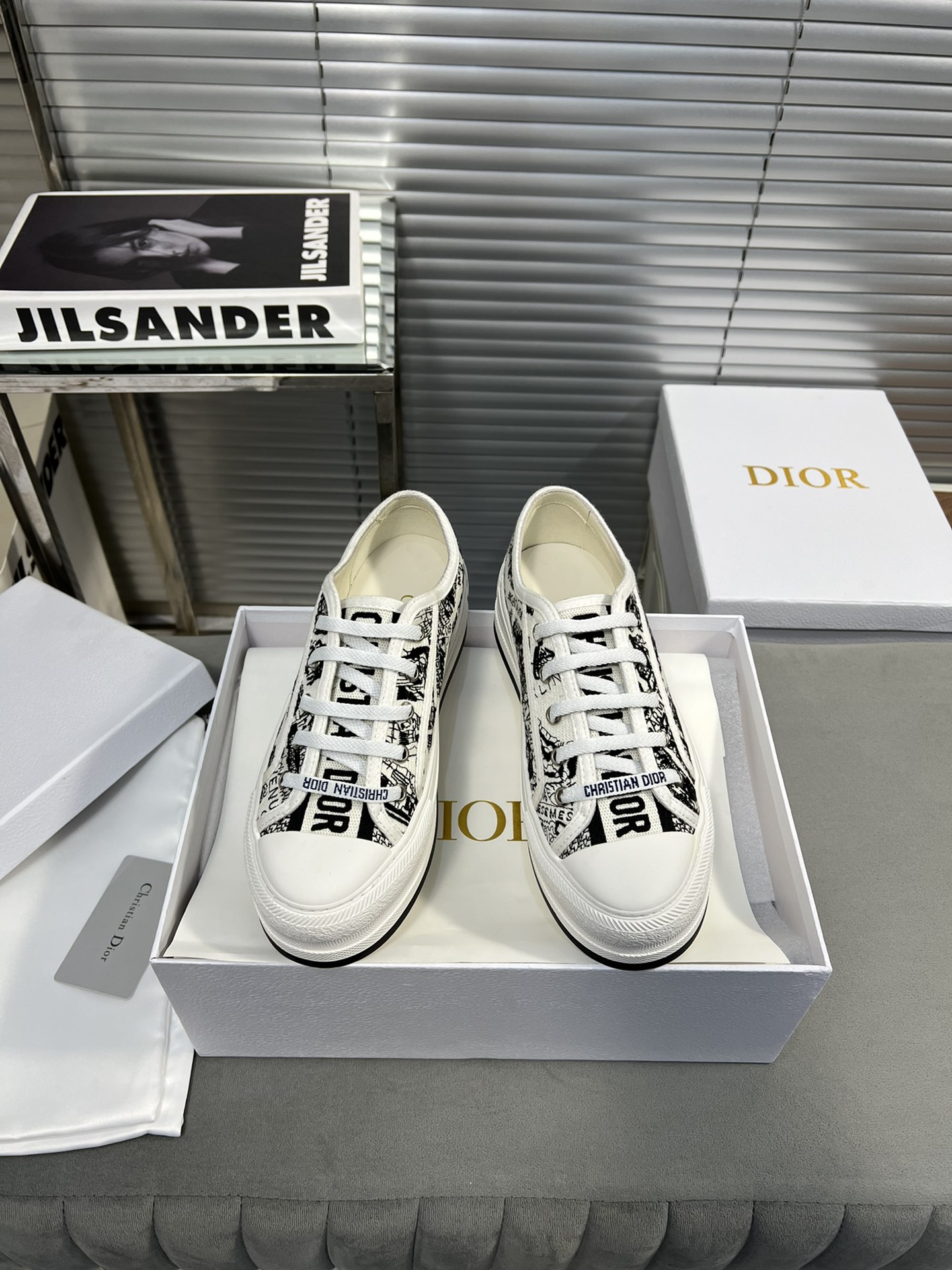 Dior Walk'n'Dior Embroidered Canvas Sneakers White/Black, Thick Sole 3 i1682278860 7989 0