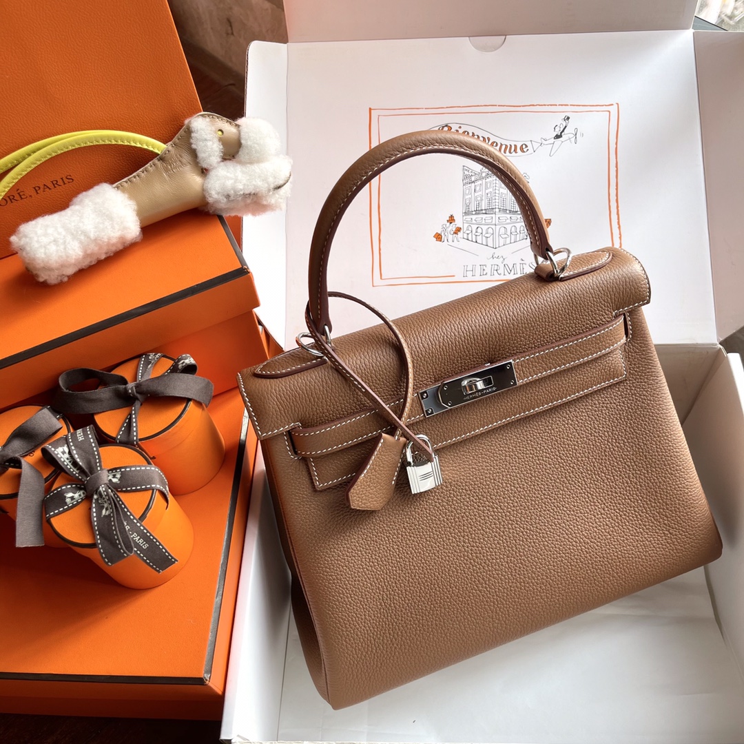 Hermès Year-end benefits1750 birkin Kelly 28 golden brown inseam original togo calfskin handmade wax thread silver buckle