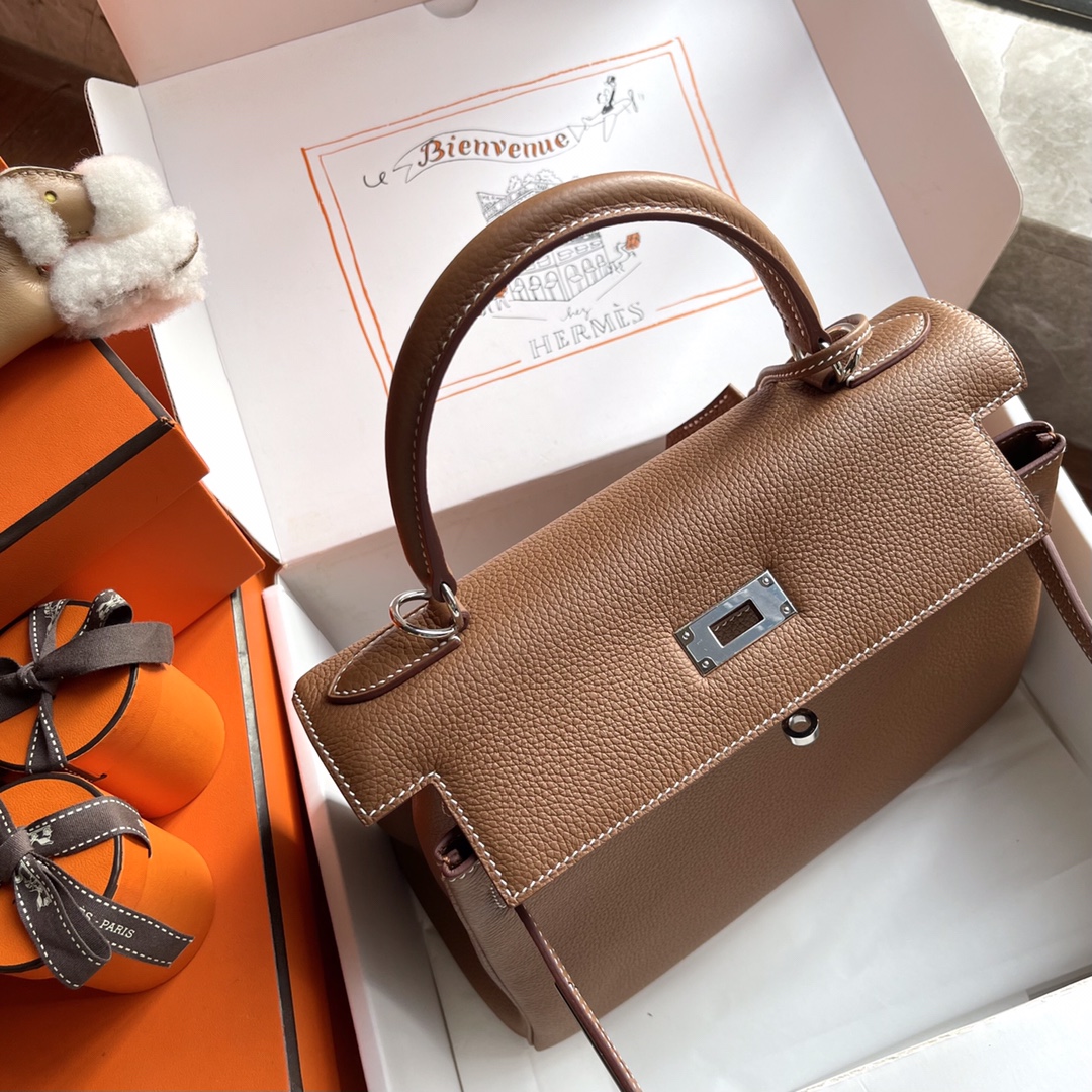 Hermès Year-end benefits1750 birkin Kelly 28 golden brown inseam original togo calfskin handmade wax thread silver buckle