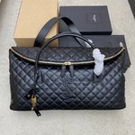 Yves Saint Laurent AAAAA
 Handbags Tote Bags Travel Bags Black Embroidery Unisex Calfskin Cotton Cowhide Fashion