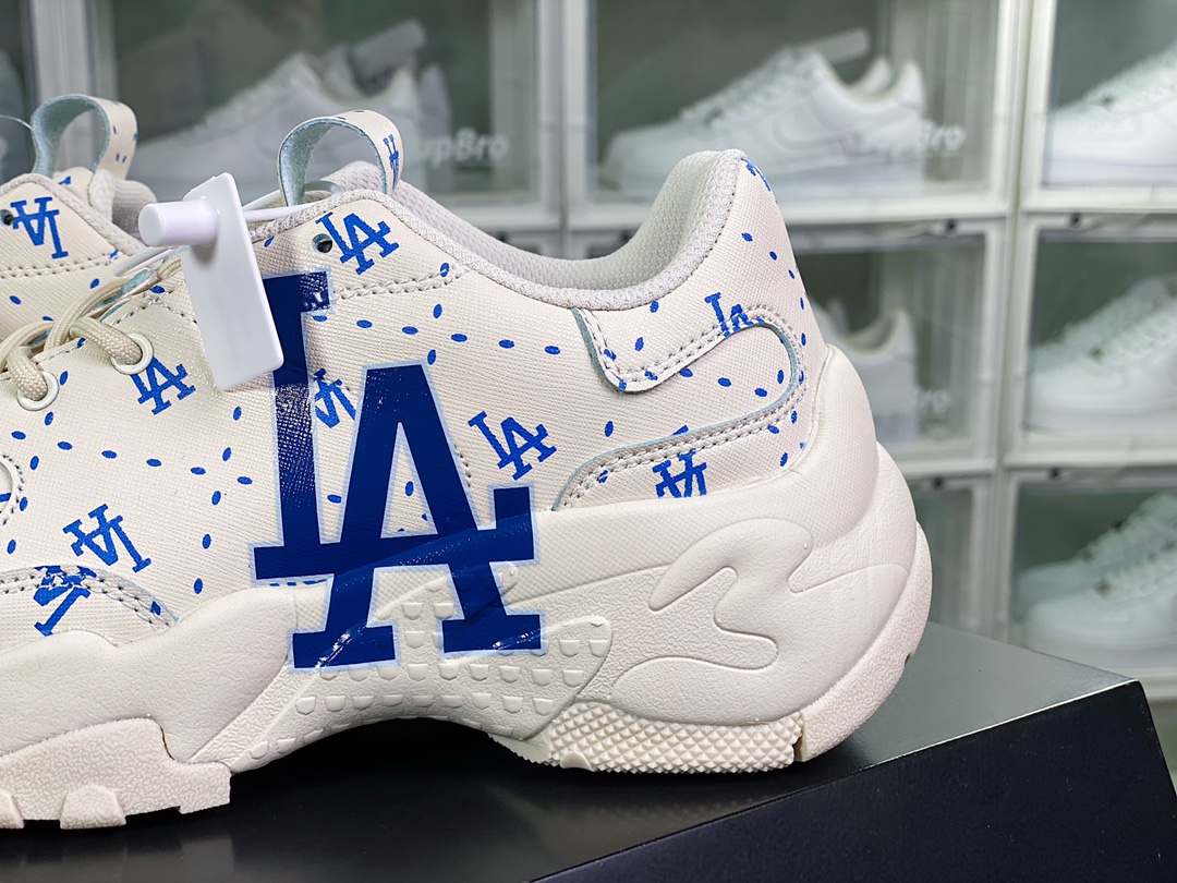 LA Dodgers x 【MLB】 Big Ball Chunky A Running Thick-soled Daddy Thick-soled Jogging Shoes ”Off-white and blue LA full-face print” 3ASHMS13N-GP002C