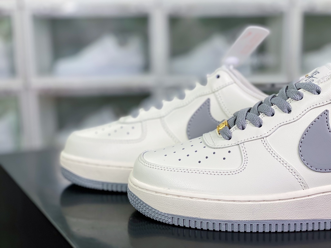 240  Air Force 1’07 Low”Beige/Wolf Grey/Jumbo Swoosh”空军一号板鞋“皮革米白狼灰放大钩子”SP0758-028