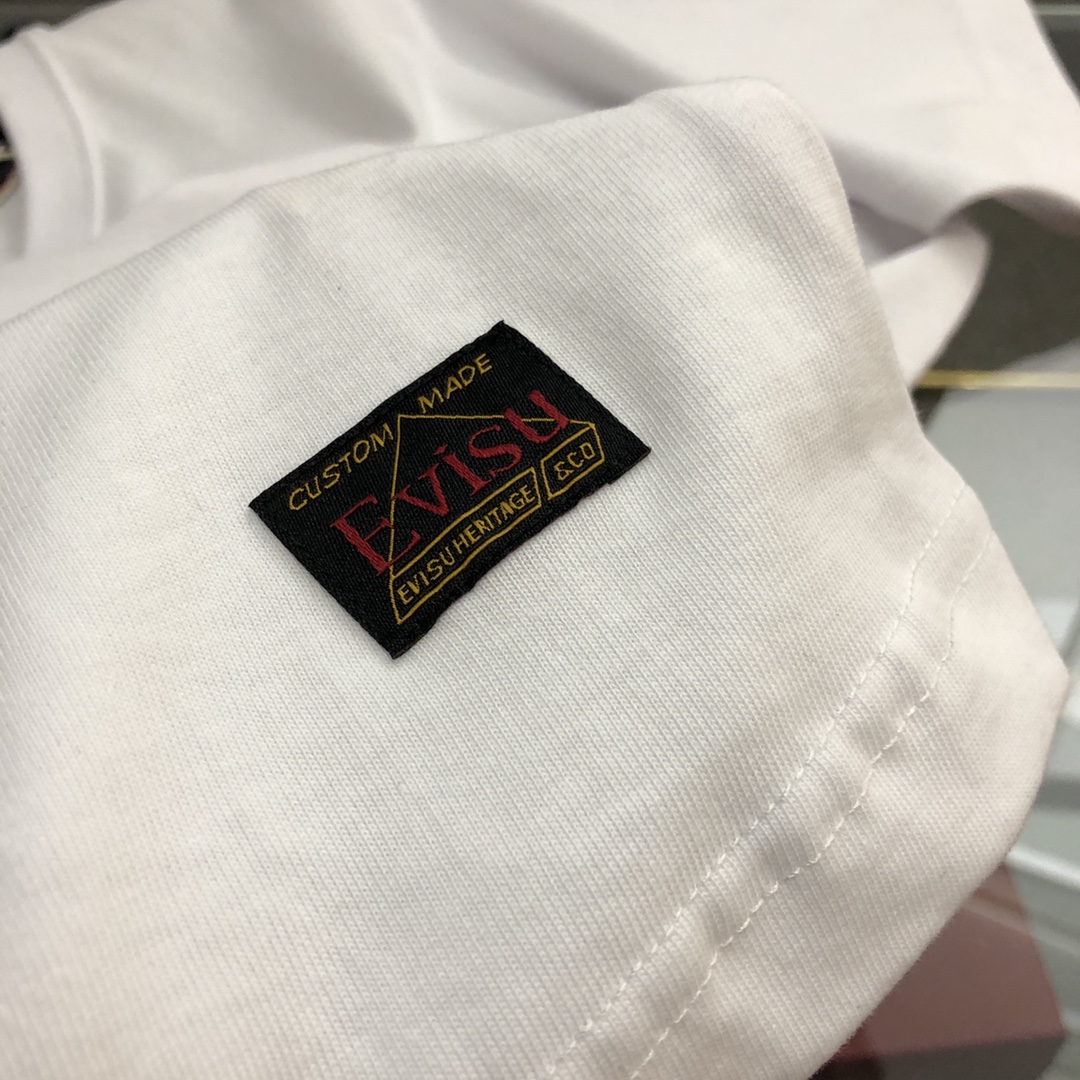 Evisu Men's White Woven Seagull Patch Short Sleeve T-Shirt 7 i1682350374 3297 5