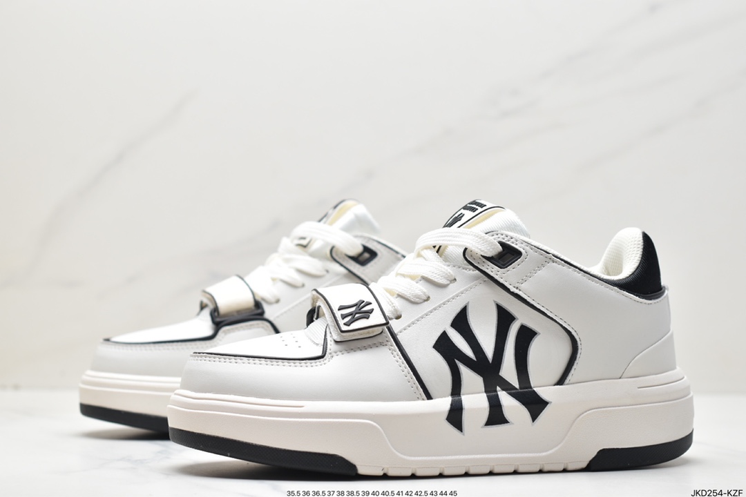 MLB Chunky Liner New York Yankees Senior Shoes Series Low-top Daddy Style Lightweight Jogging Shoes ”Leather White Black NY Print” 3ASXCDN3N (C0002)