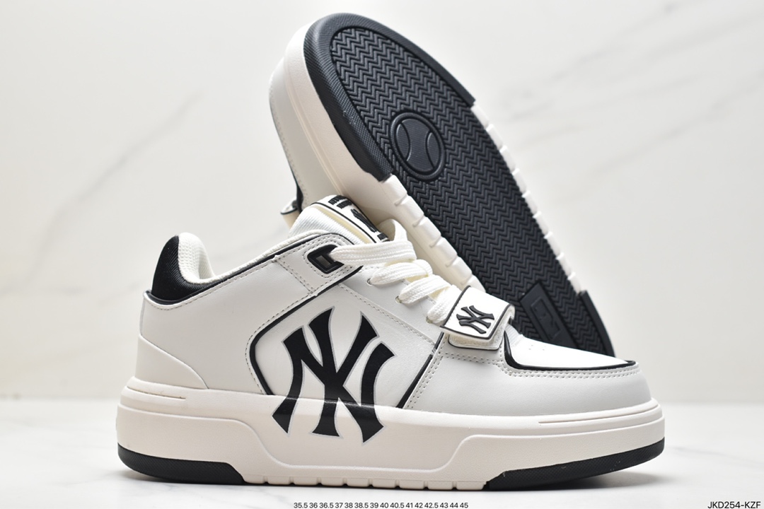 MLB Chunky Liner New York Yankees Senior Shoes Series Low-top Daddy Style Lightweight Jogging Shoes ”Leather White Black NY Print” 3ASXCDN3N (C0002)