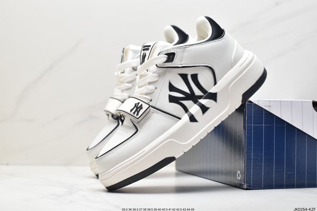 MLB Chunky Liner New York Yankees Senior Shoes Series Low-top Daddy Style Lightweight Jogging Shoes ”Leather White Black NY Print” 3ASXCDN3N (C0002)