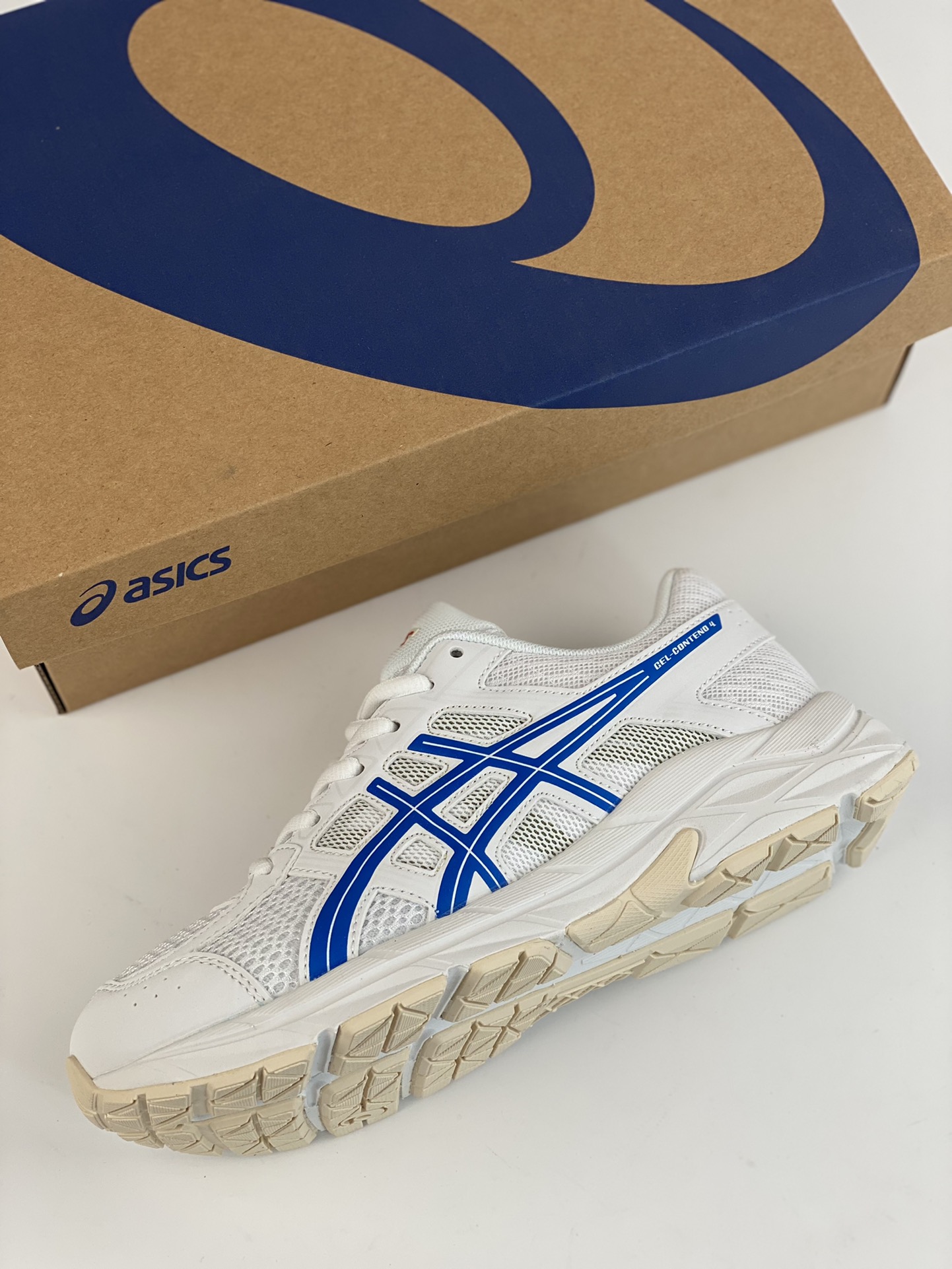 Asics Gel-Contend 4 white and blue shock-absorbing and non-slip sports running shoes T8D4Q-119