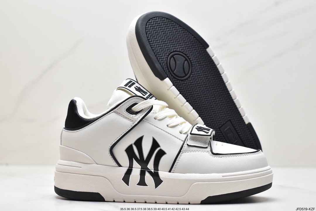 MLB Chunky Liner New York Yankees Senior Shoes Series Low-top Daddy Style Lightweight Jogging Shoes ”Leather White Black NY Print” 3ASXCDN3N (GP002C)