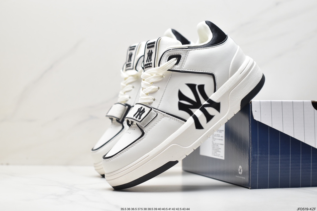 MLB Chunky Liner New York Yankees Senior Shoes Series Low-top Daddy Style Lightweight Jogging Shoes ”Leather White Black NY Print” 3ASXCDN3N (GP002C)