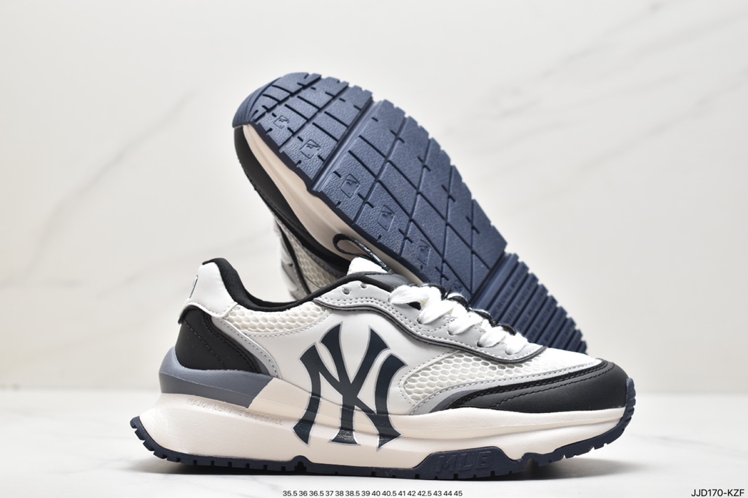 MLB Chunky Liner New York Yankees Senior Shoes Series Low-top Running Shoes ”Leather White and Red NY Print” 3ASHRJ13N (GP004C)