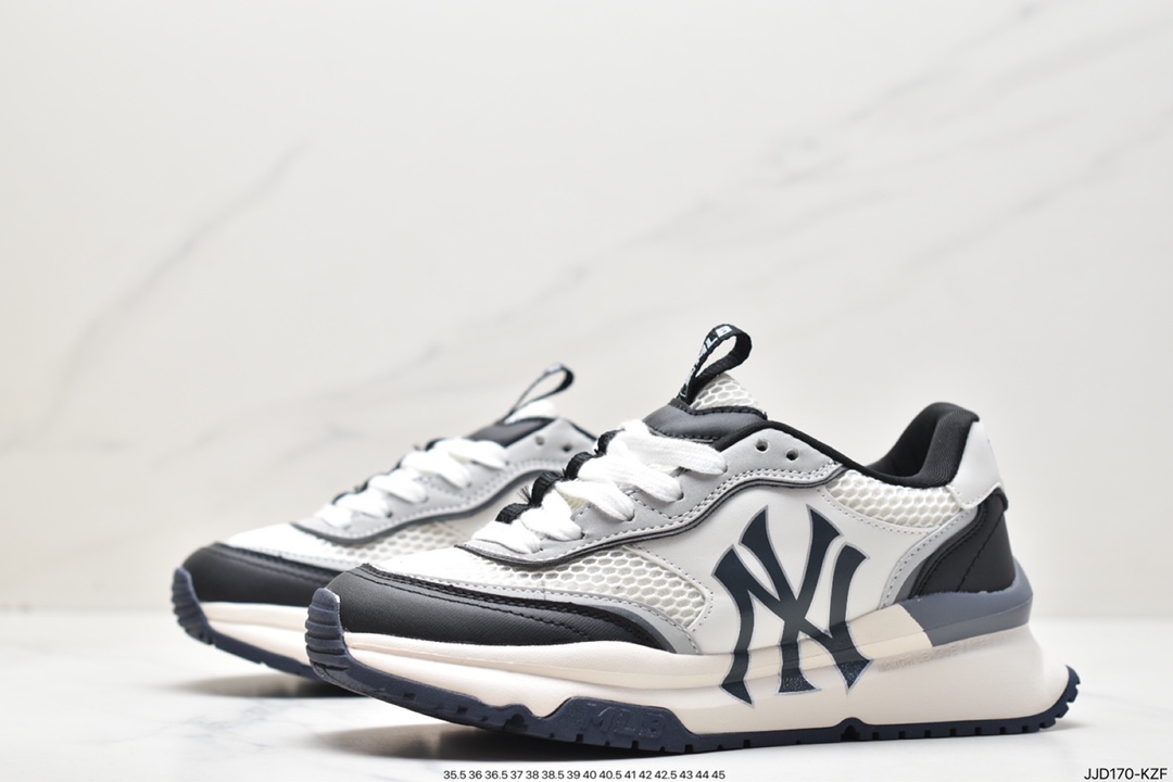 MLB Chunky Liner New York Yankees Senior Shoes Series Low-top Running Shoes ”Leather White and Red NY Print” 3ASHRJ13N (GP004C)