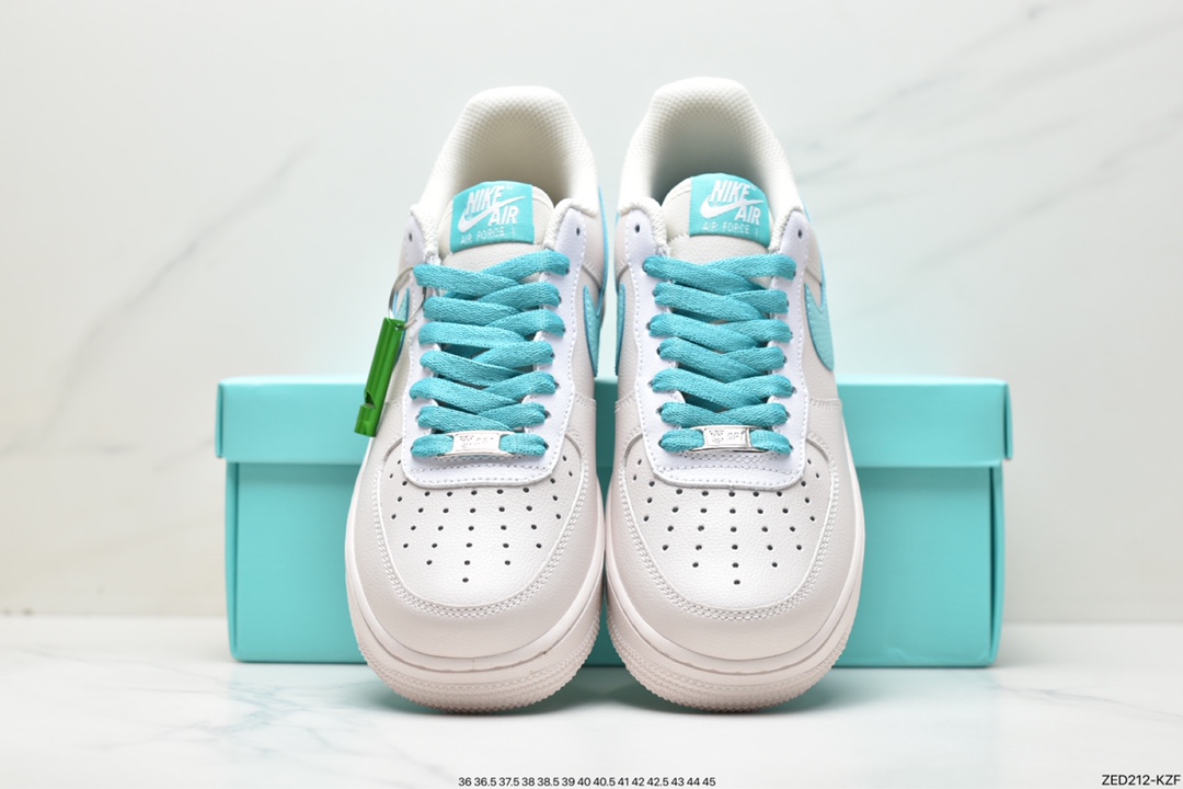 260 蒂芙尼/Tiffany & Co. x Nike Air Force 1 Low SP”1837”空军一号经典低帮百搭休闲运动板鞋“联名黑蒂芙尼蓝”DZ1382-211