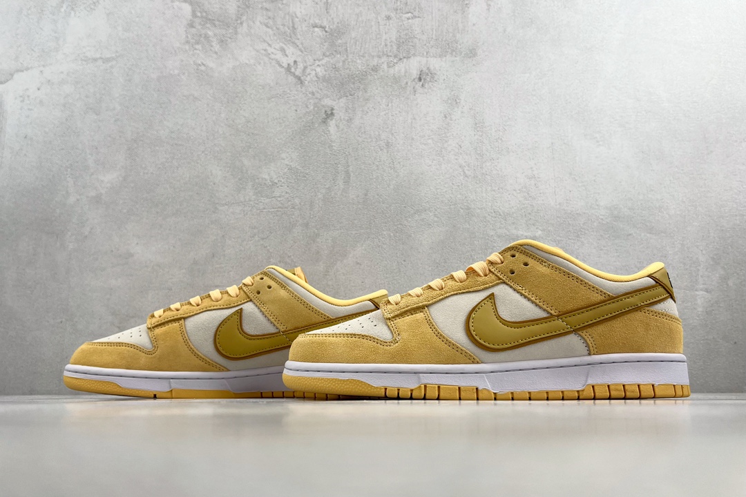 Nike Dunk Low ”Gold Suede” Q elastic cheese pudding ice cream yellow and white DV7411-200