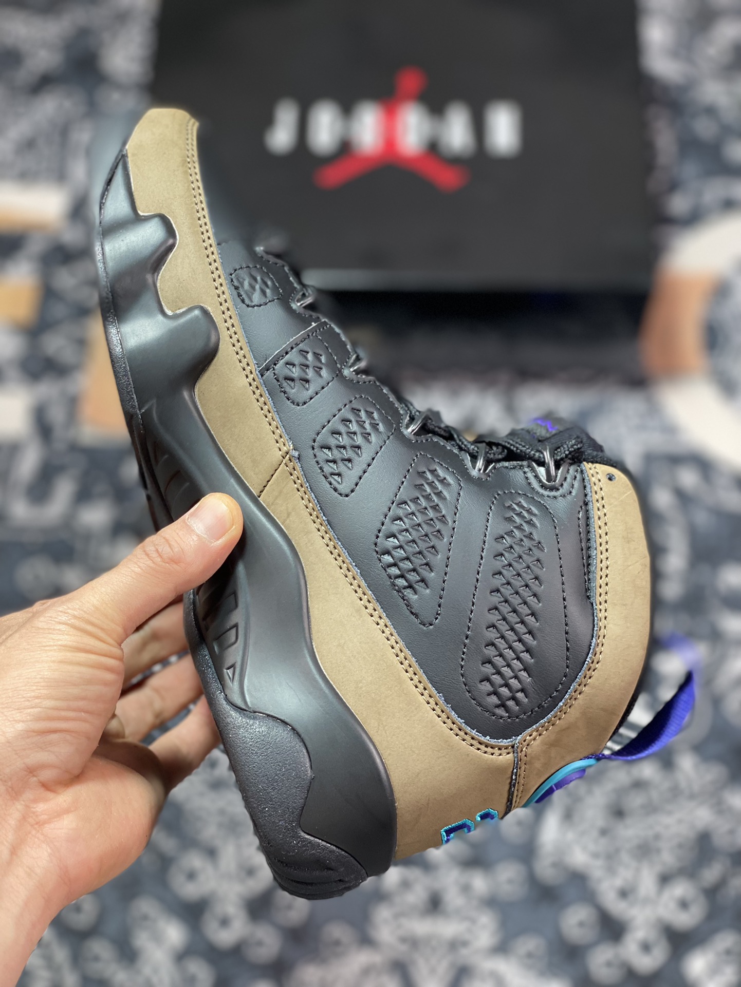 Air Jordan 9 ”Black/Bright Concord Noir/Olive Clair/Bleu Eclatant” basketball shoes ”Black and Brown” CT8019-034