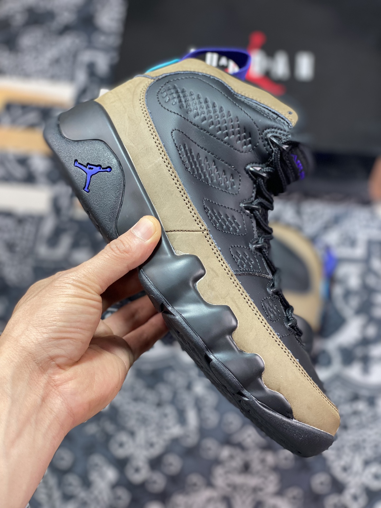 Air Jordan 9 ”Black/Bright Concord Noir/Olive Clair/Bleu Eclatant” basketball shoes ”Black and Brown” CT8019-034