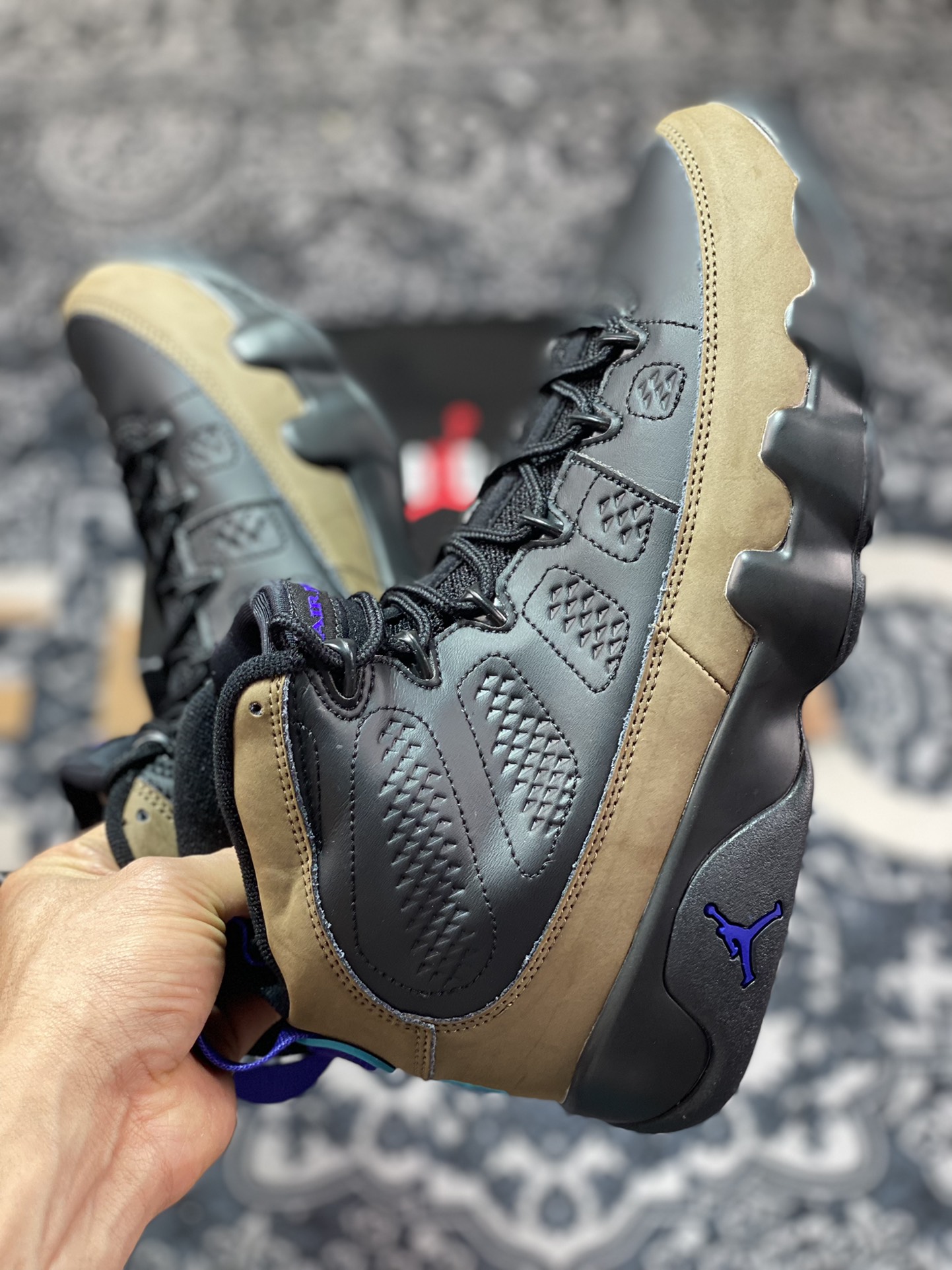 Air Jordan 9 ”Black/Bright Concord Noir/Olive Clair/Bleu Eclatant” basketball shoes ”Black and Brown” CT8019-034