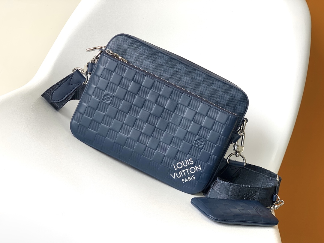 Louis Vuitton Trio Messenger Bag Blauw Damier Leer Heren Schoudertas
