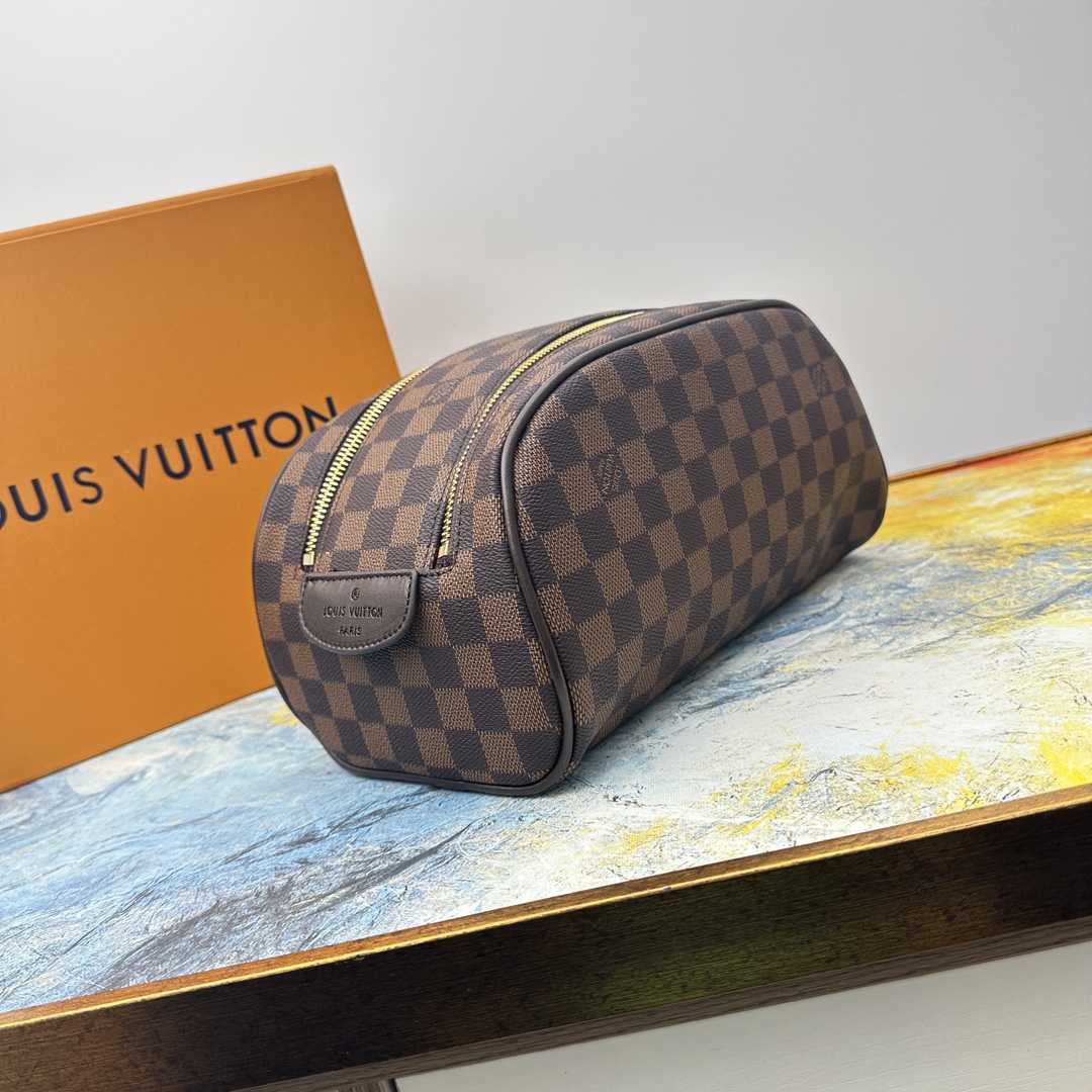 Brown Damier Ebene Wash Bag - Front View