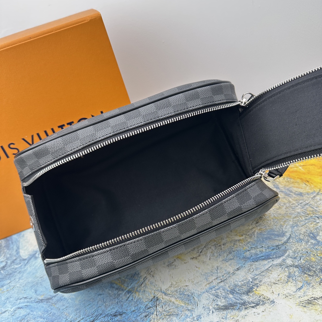 Black Damier Ebene Wash Bag - Side View