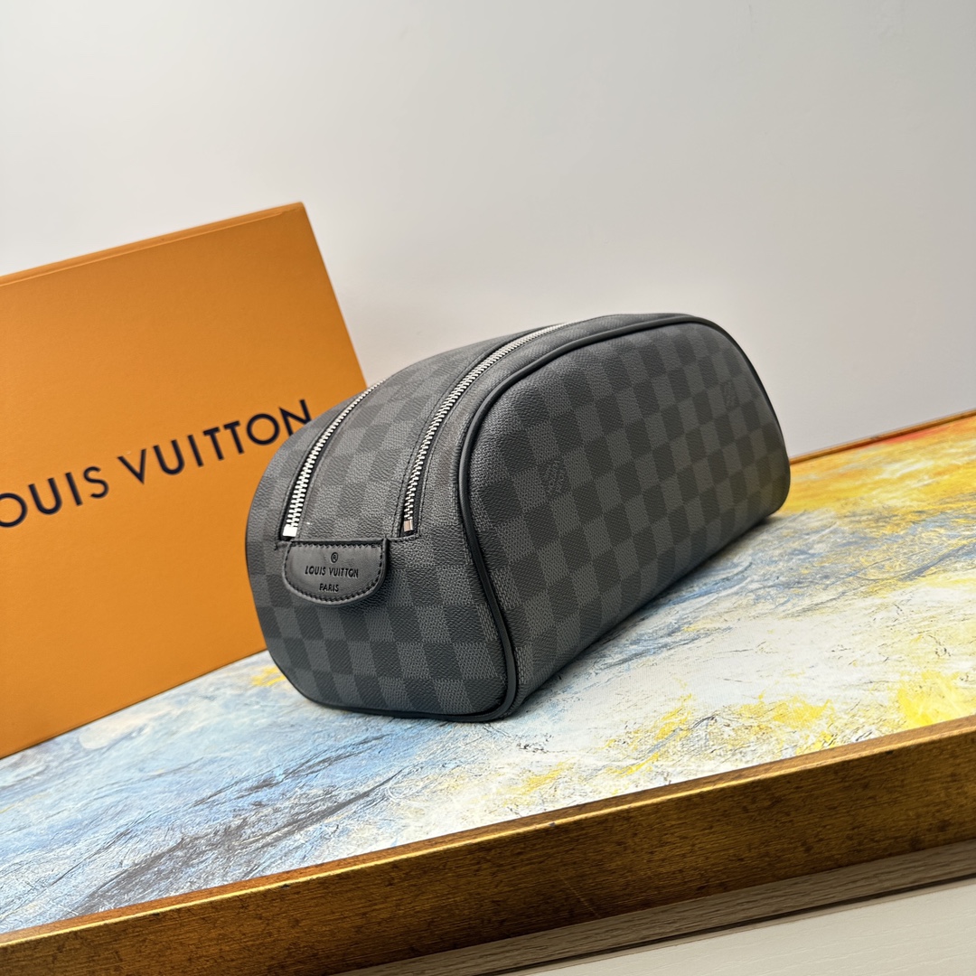 Black Damier Ebene Wash Bag - Front View