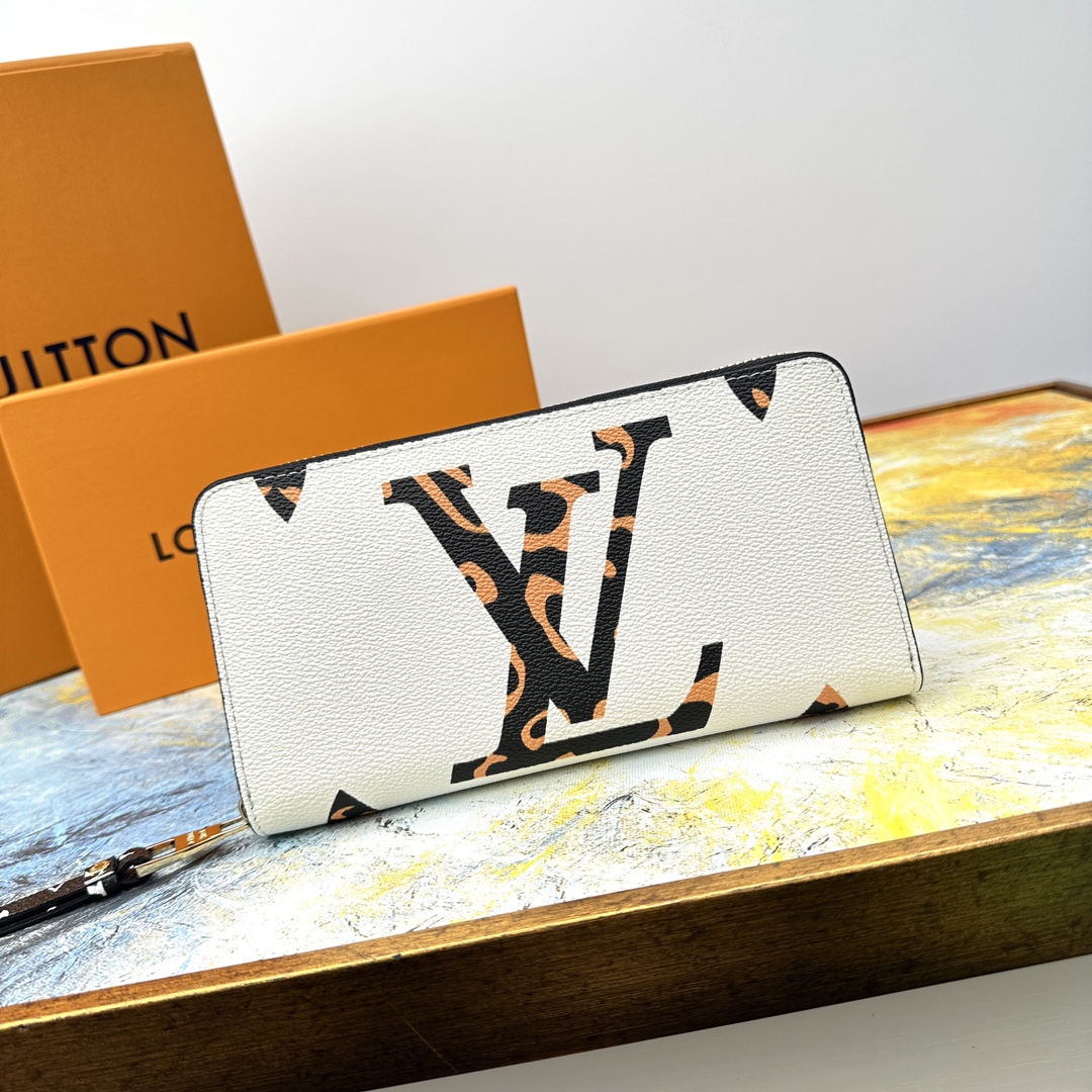 Luxury women's leather zip around wallet, exterior view