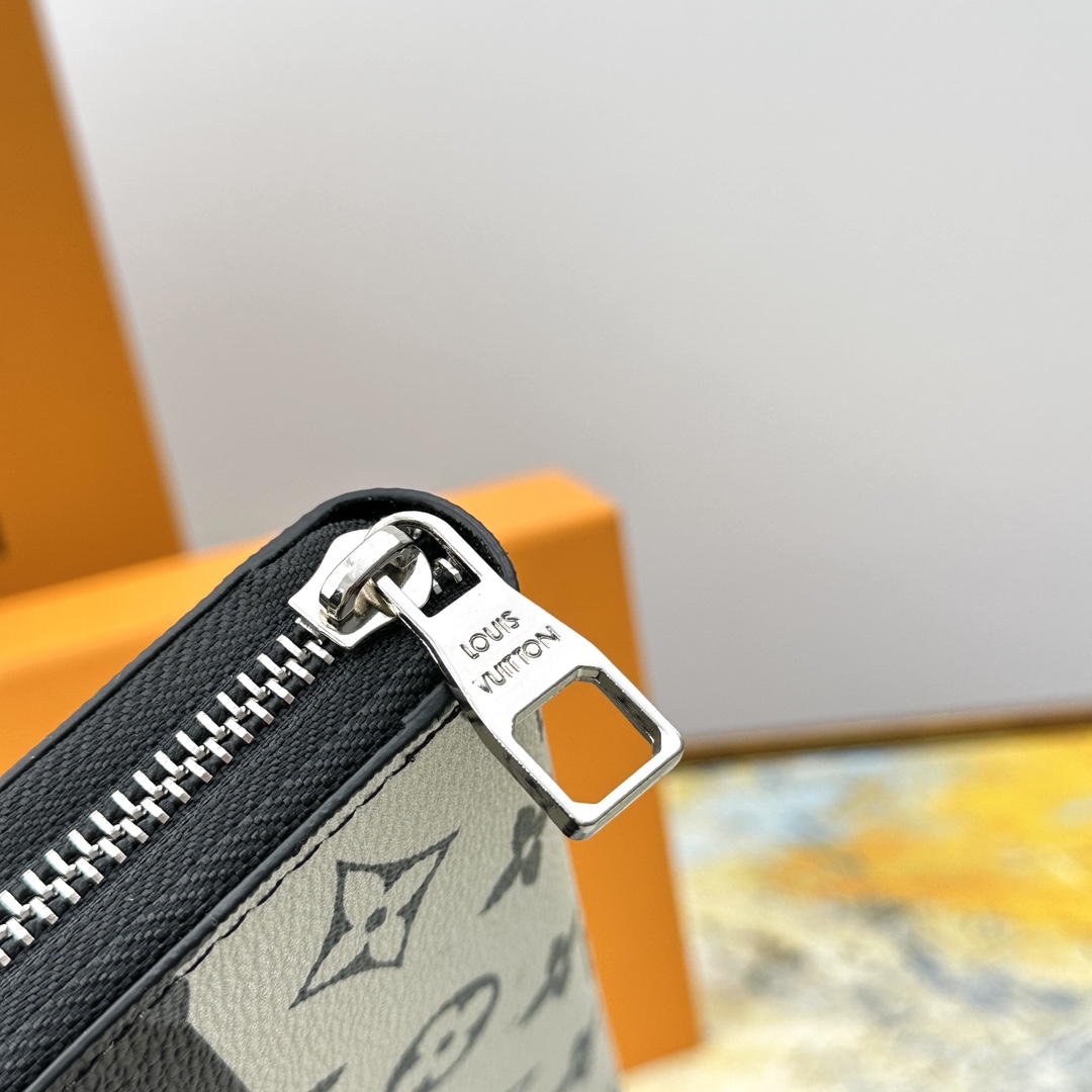 Leather long zip wallet open with cash and cards inside