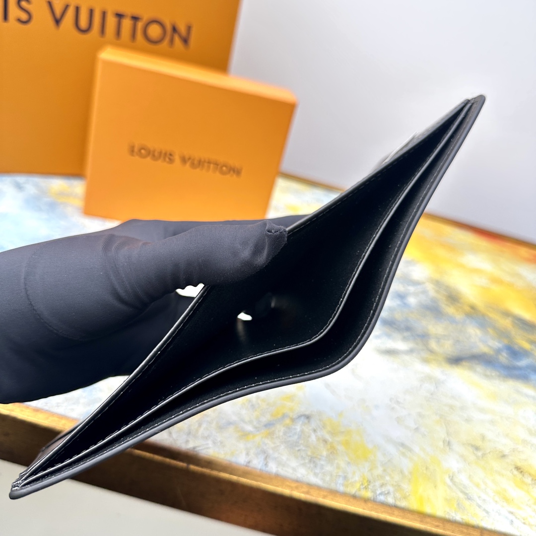 Genuine leather bifold wallet stitching detail