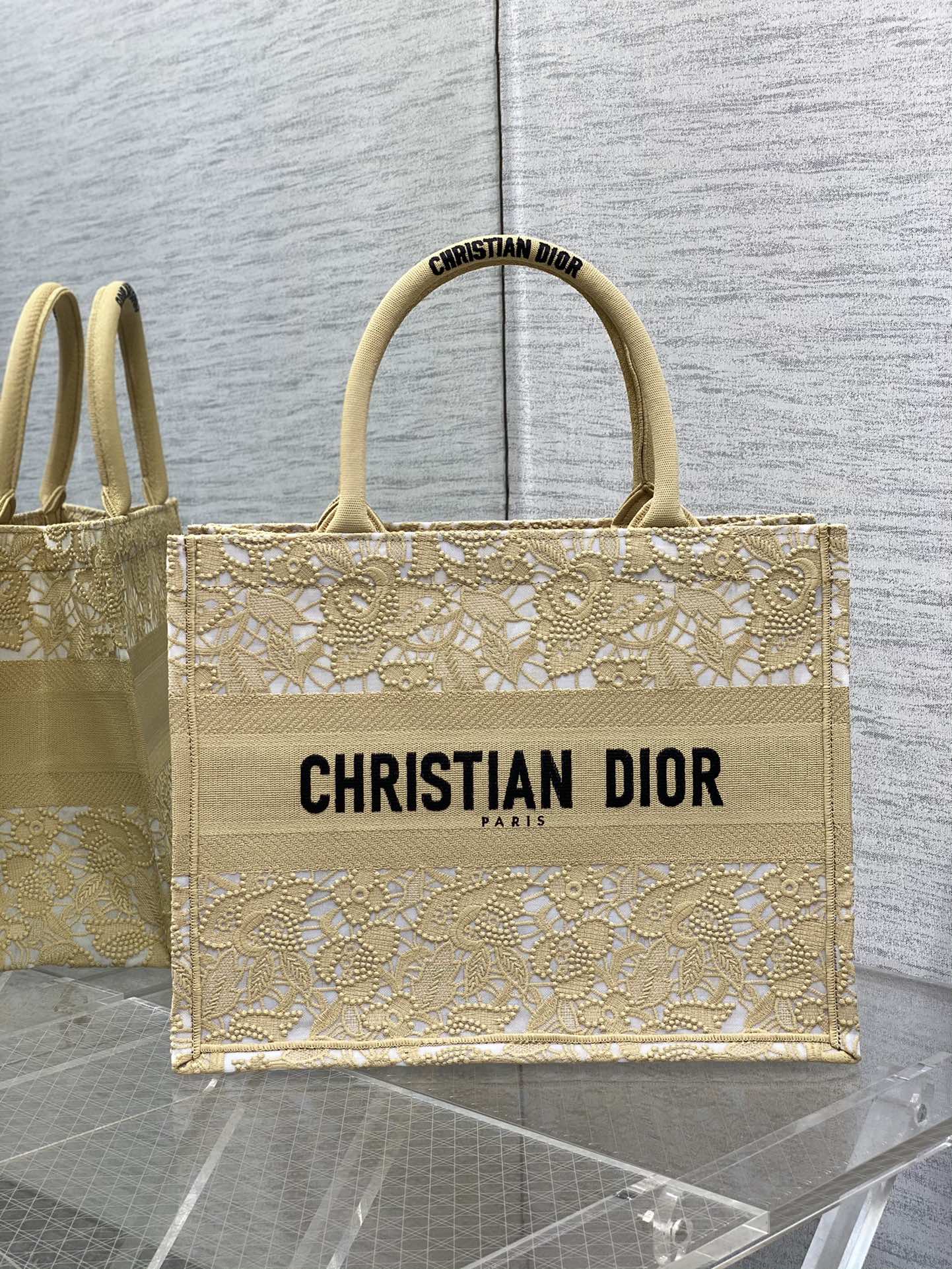 DIOR Tote кружевная сетка вышивка сумка-тоут