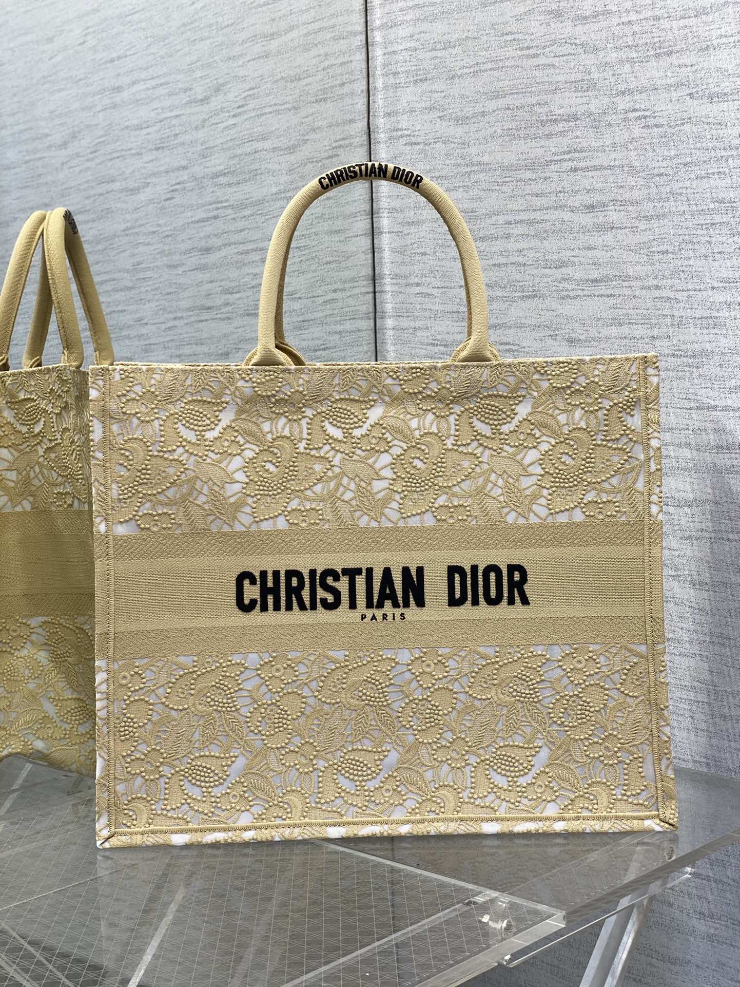 DIOR Tote Lace Mesh Embroidered Tote Bag