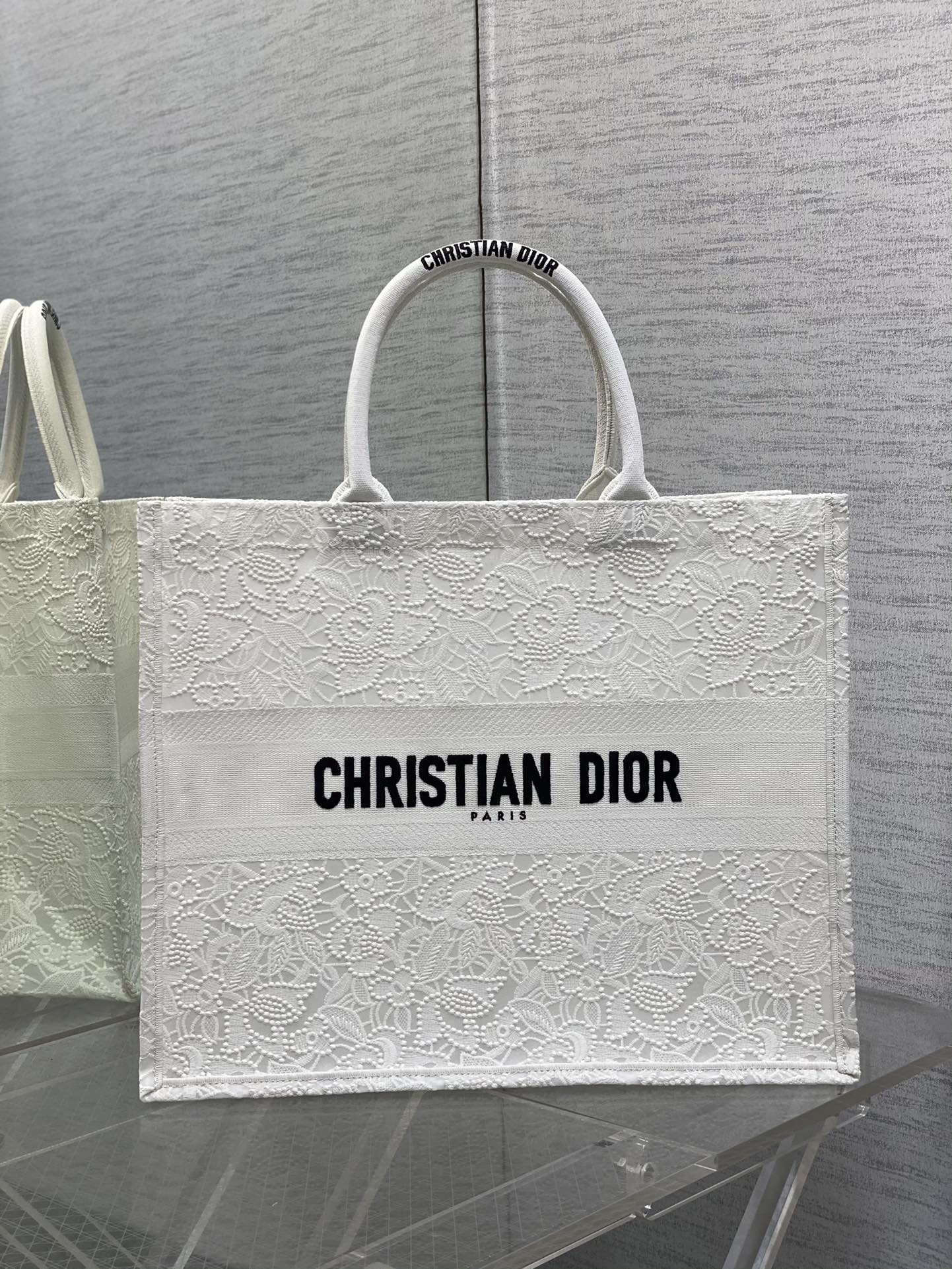 DIOR Tote Lace Mesh Embroidered Tote Bag