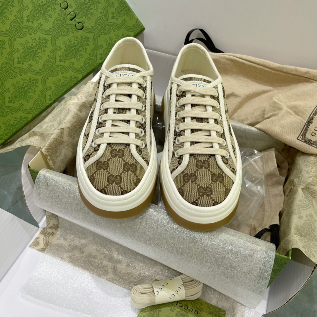 Gucci 1977 toile semelle épaisse double G broderie lacets baskets