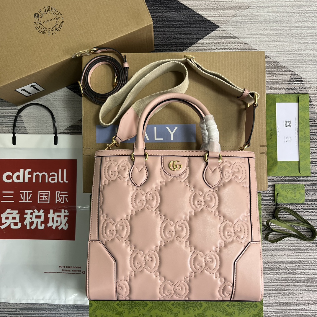 GUCCI GG Matelassé 皮革 托特包 双G配件 可拆式肩带