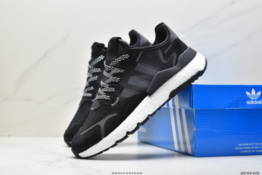 Adidas Nite Jogger 2019 Boost Black and White Chameleon Reflective Joint Night Walker Fu6844 Retro Running Shoes