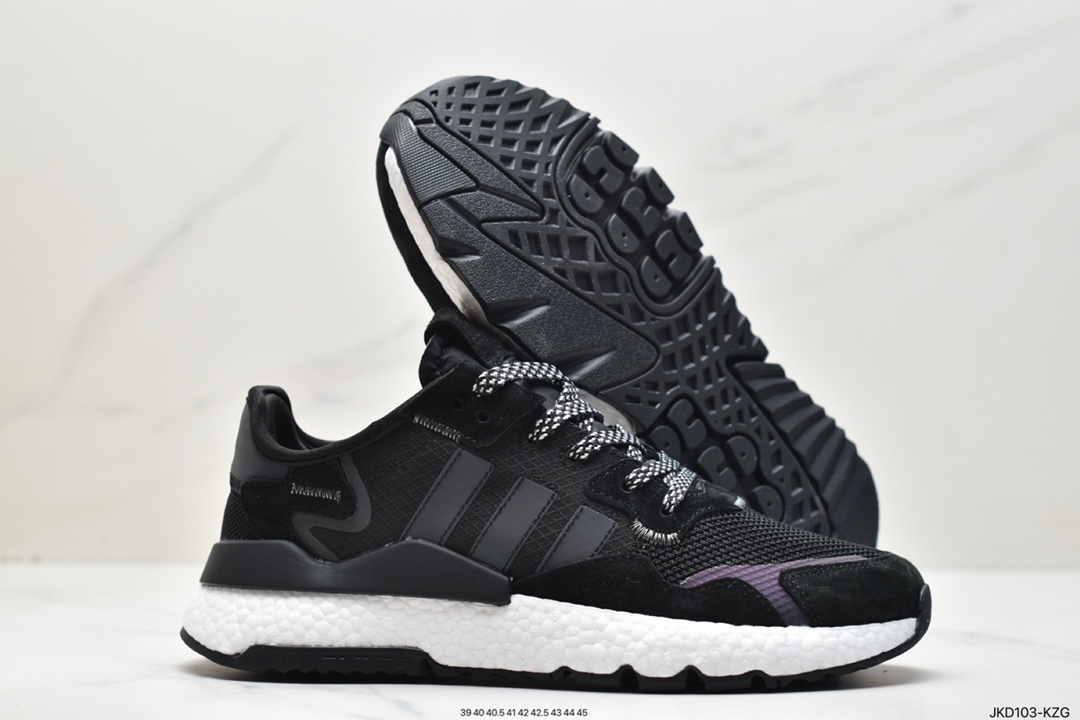 Adidas Nite Jogger 2019 Boost Black and White Chameleon Reflective Joint Night Walker Fu6844 Retro Running Shoes