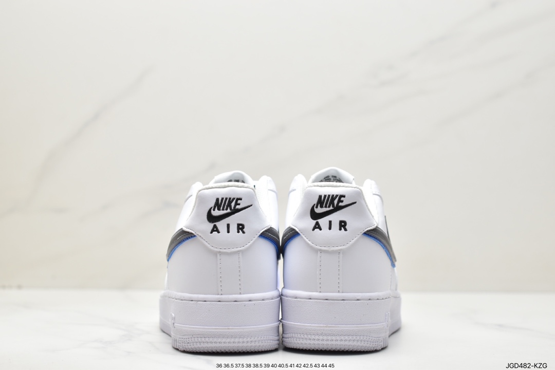 Nike Air Force 1 Low Impact Next Nature ”Double Swoosh White Black Blue” Air Force One Sneakers ”Leather White Dark Gray Royal Blue Double Hook” FD0688-100