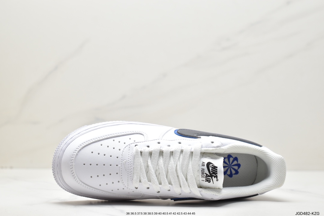 Nike Air Force 1 Low Impact Next Nature ”Double Swoosh White Black Blue” Air Force One Sneakers ”Leather White Dark Gray Royal Blue Double Hook” FD0688-100