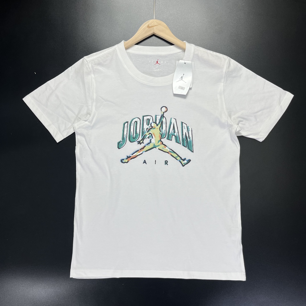 【运动潮牌】 💰48纯棉 得物同步Jordan Logo 飞人印花篮球运动短袖T恤 男款 白色 黑色S-4XL