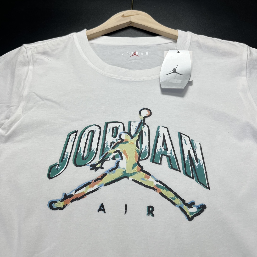 【运动潮牌】 💰48纯棉 得物同步Jordan Logo 飞人印花篮球运动短袖T恤 男款 白色 黑色S-4XL