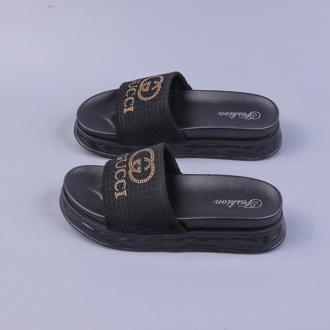 Gucci Leather slide with bow Beach flip flops High-end slippers