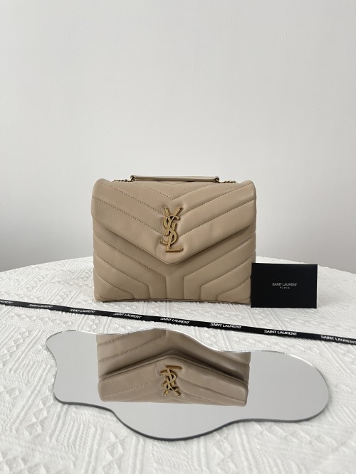 Saint Laurent Loulou Y-Quilted Leather Shoulder Bag, Beige Gold Hardware 1 Saint Laurent Loulou Y-Quilted Leather Shoulder Bag, Beige Gold Hardware