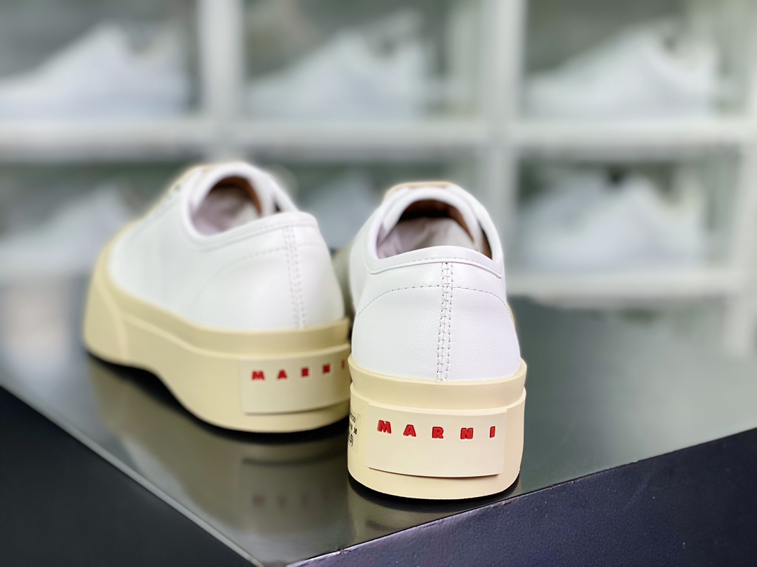 Marni Pablo Leather Low-Top Lace-up Sneaker Pablo series low-top platform thick-soled height-enhancing sneakers ”leather white beige red LOGO” SNZW003020P272200W01