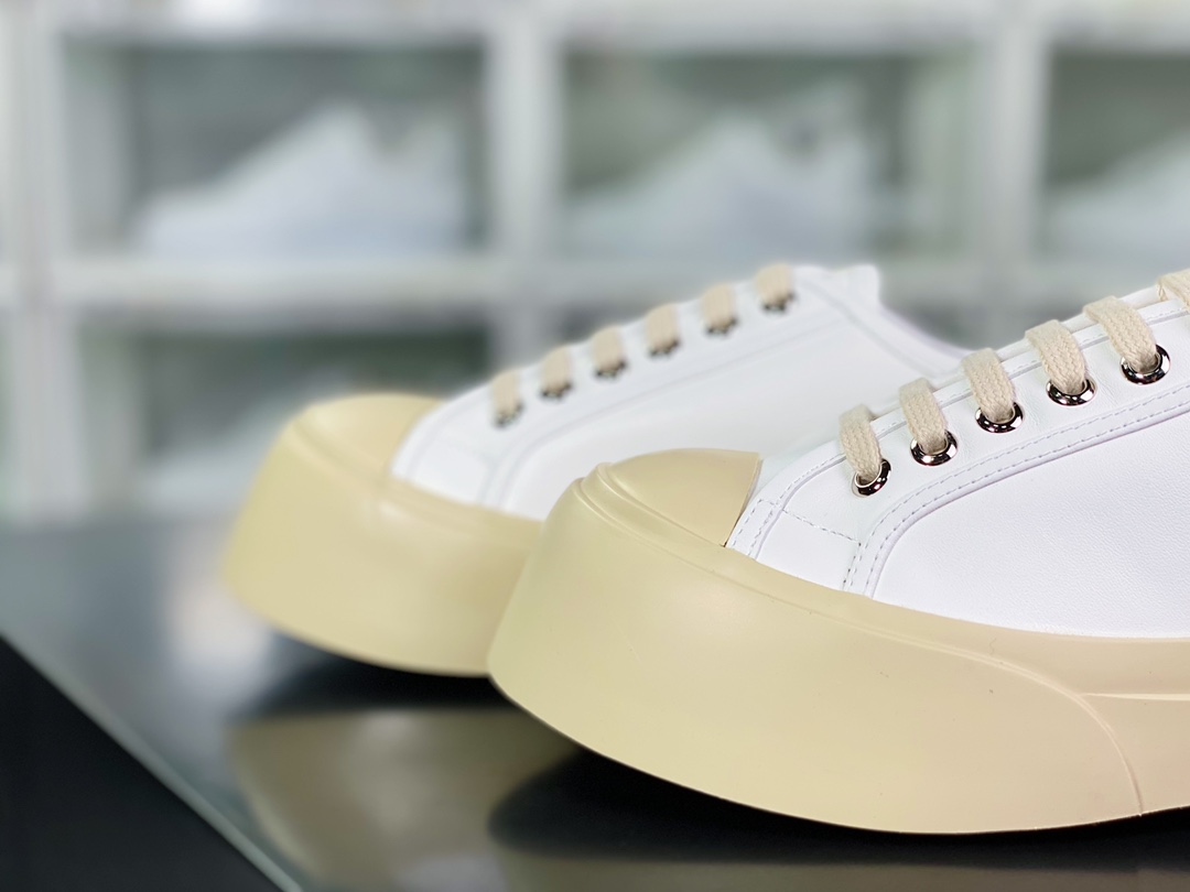 Marni Pablo Leather Low-Top Lace-up Sneaker Pablo series low-top platform thick-soled height-enhancing sneakers ”leather white beige red LOGO” SNZW003020P272200W01